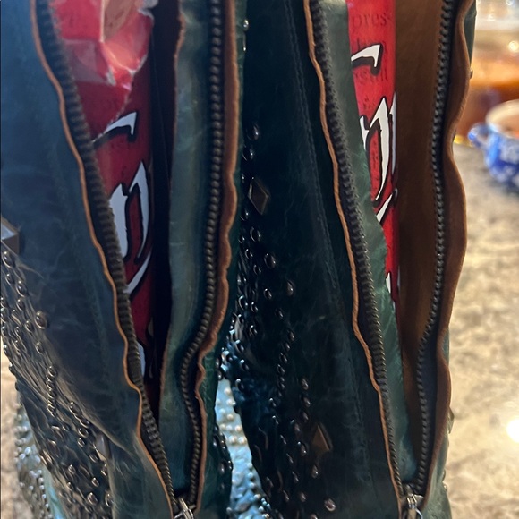 Johnny Ringo Teal Studded Heeled Boots - Picture 11 of 12